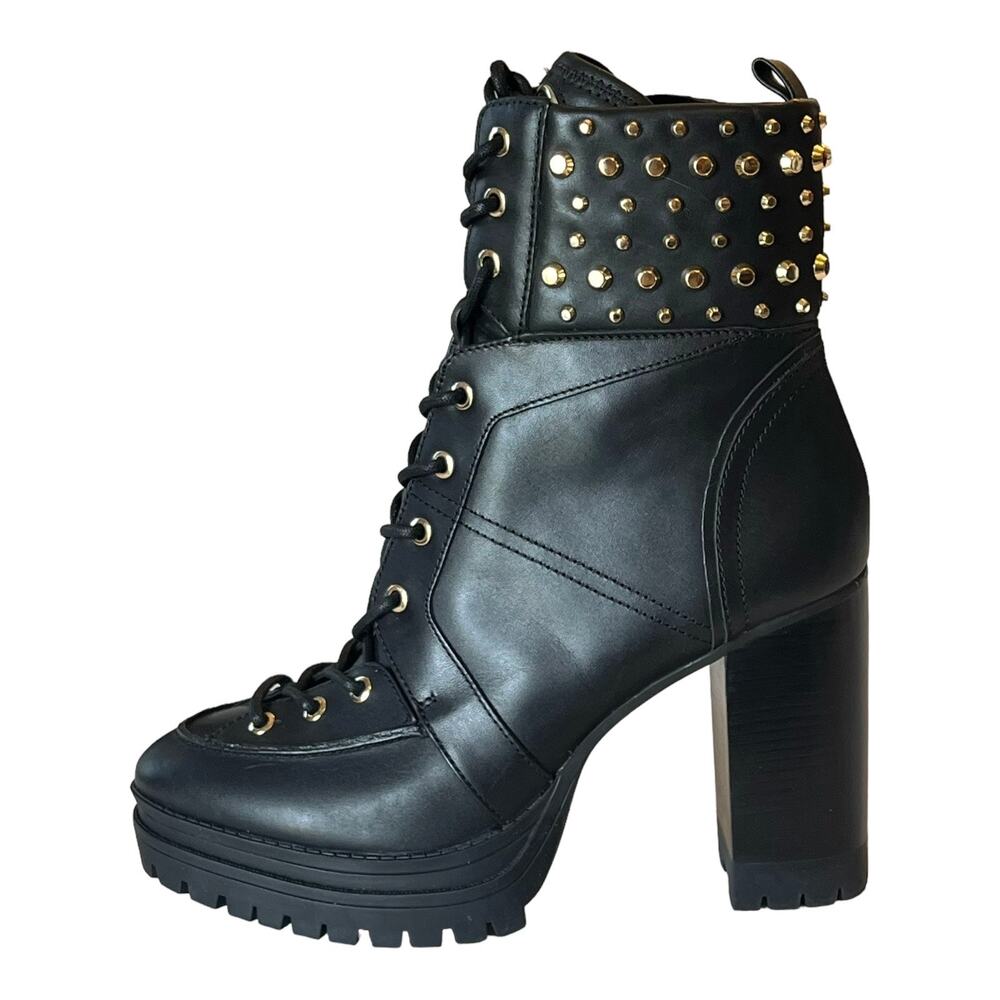 NEW Michael Kors Yvonne Studded LEATHER BOOTS Women's 9.5 Black Gold Stud Boot